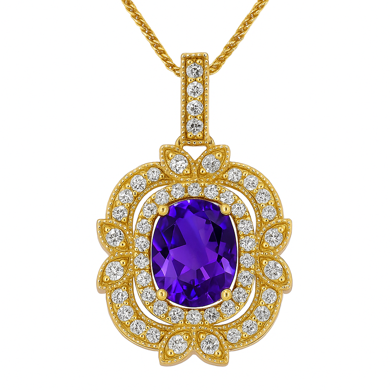 Milgrain Fancy Halo Amethyst Pendant