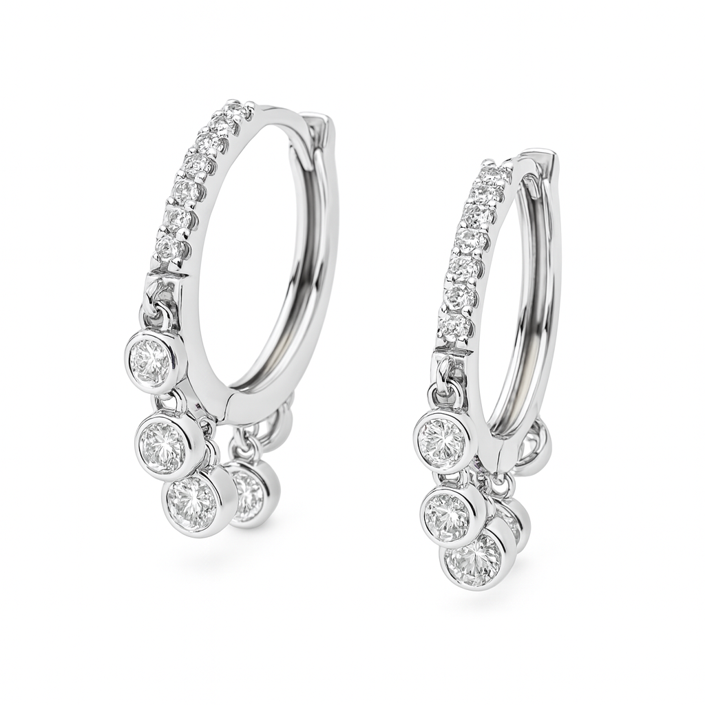 Diamond  Bezel Chandelier Hoops