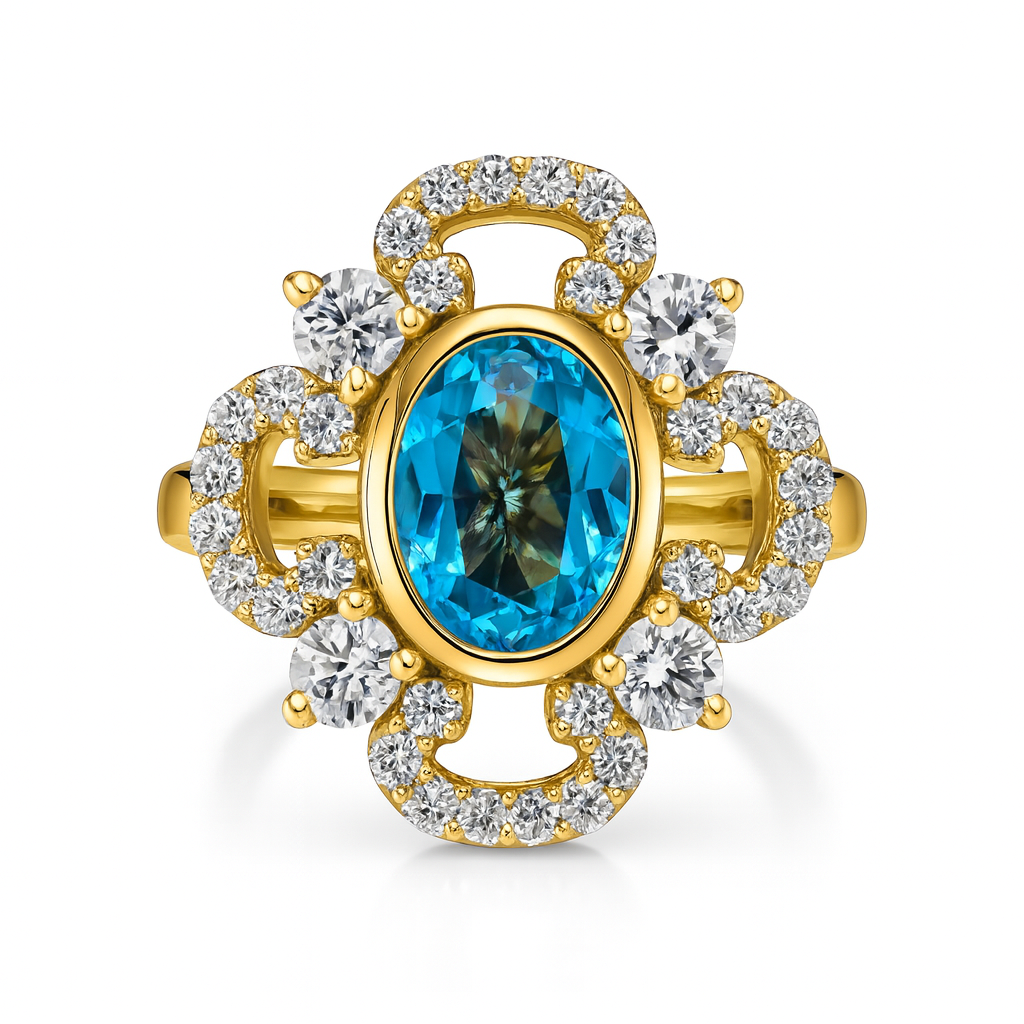 Fancy Halo Oval Blue Topaz Ring