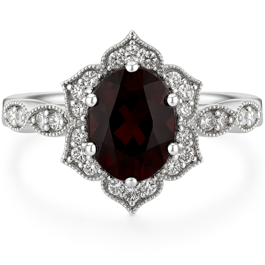 Floral Halo Garnet Ring