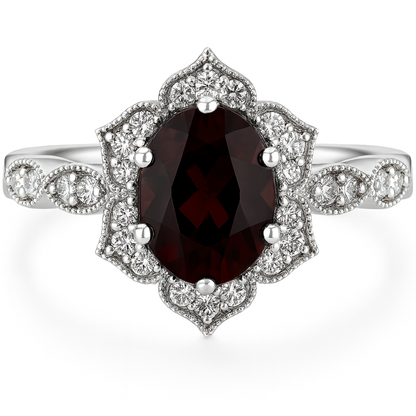 Floral Halo Garnet Ring