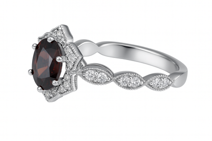 Floral Halo Garnet Ring