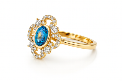 Fancy Halo Oval Blue Topaz Ring
