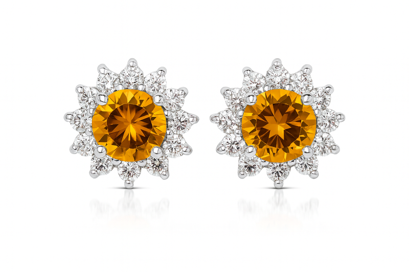 Citrine Flower Halo Earrings