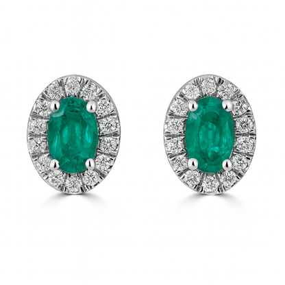 Oval Green Emerald Halo Earrings