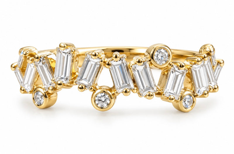 Staggered Baguette and Round Diamond Band