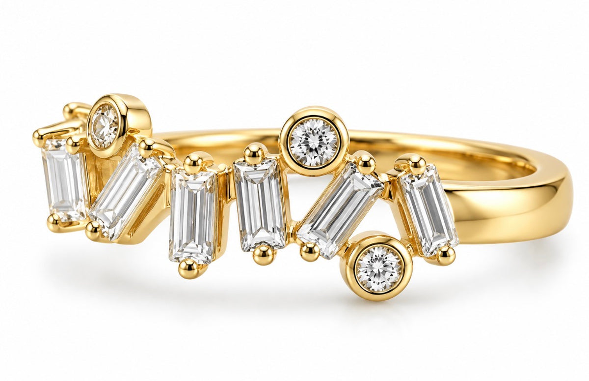 Staggered Baguette and Round Diamond Band