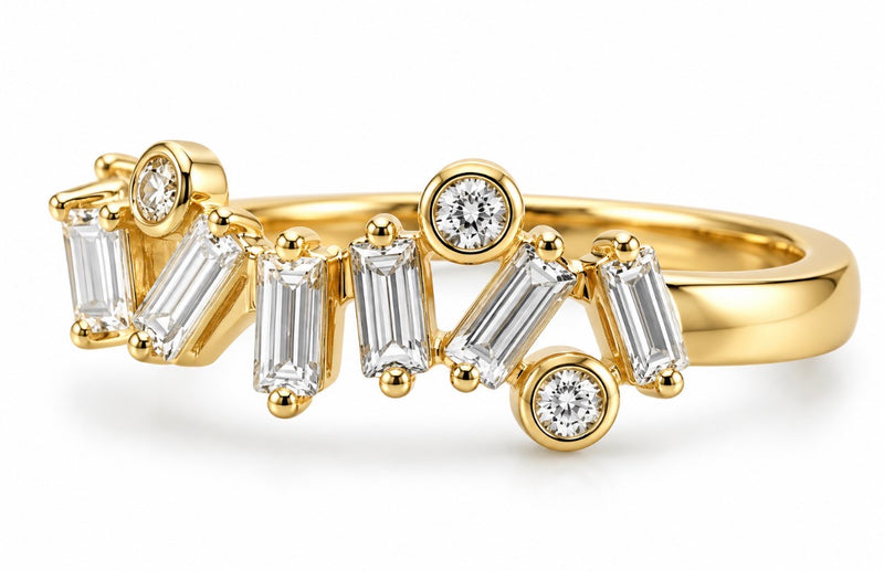Staggered Baguette and Round Diamond Band