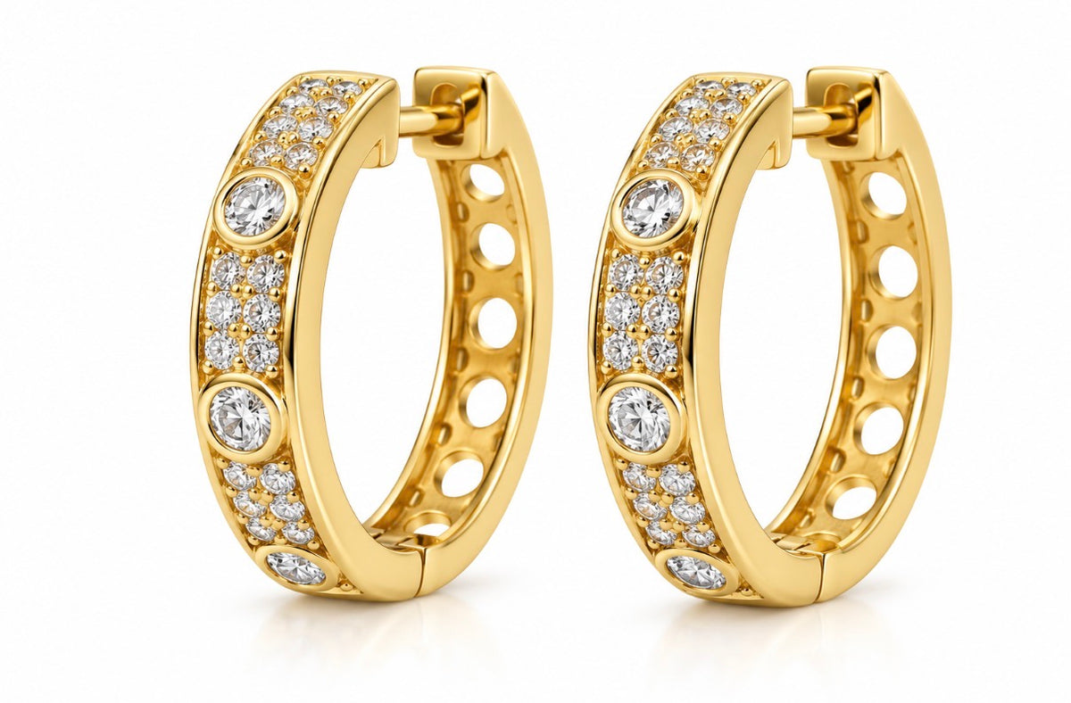 Bezel Set Pave Diamond Hoops