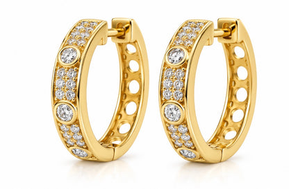 Bezel Set Pave Diamond Hoops