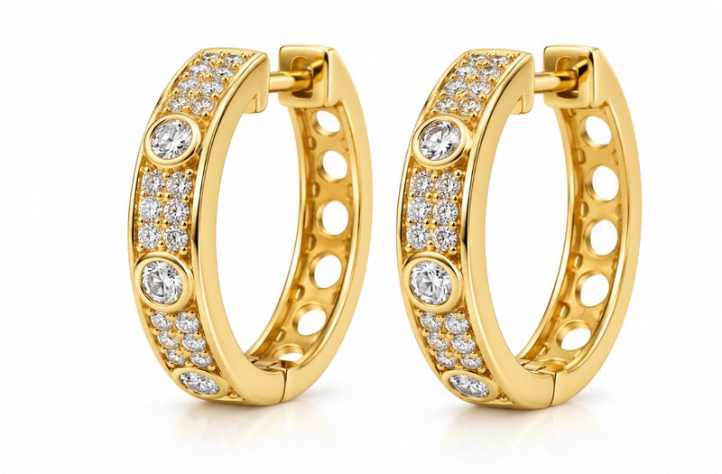 Bezel Set Pave Diamond Hoops