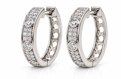 Bezel Set Pave Diamond Hoops