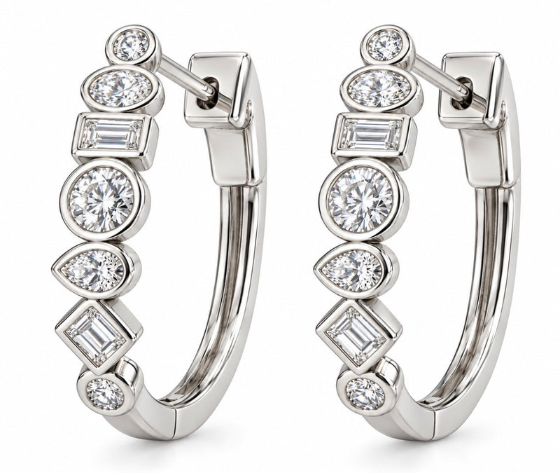 Bezel Set Multi Shaped Hoops