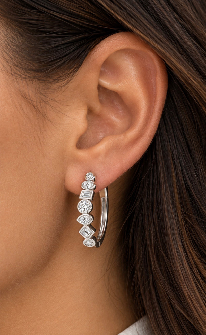 Bezel Set Multi Shaped Hoops