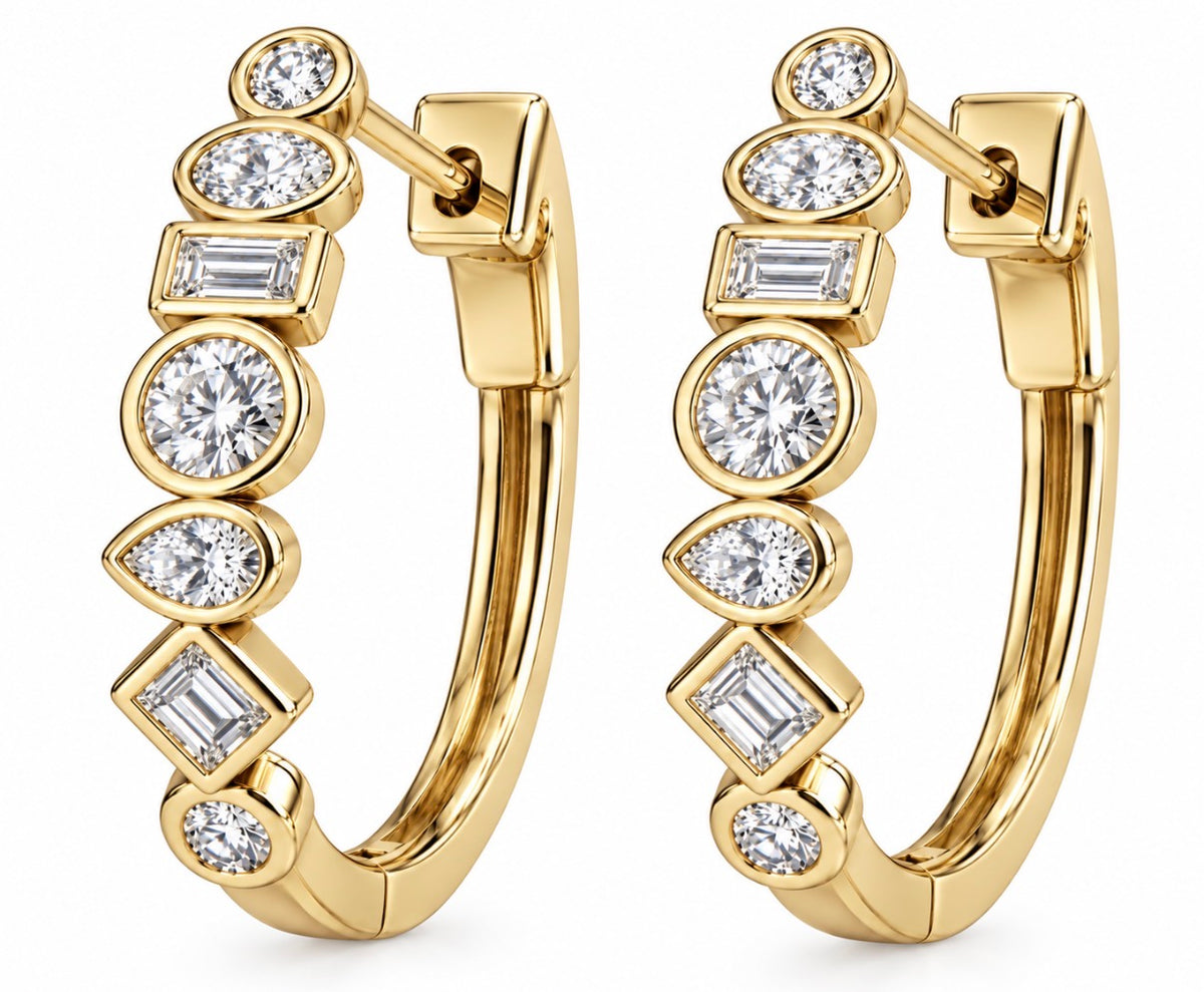 Bezel Set Multi Shaped Hoops