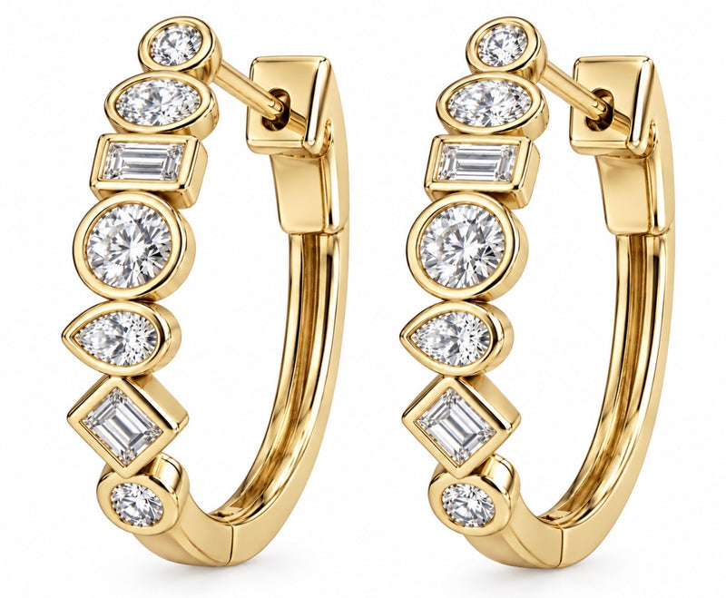 Bezel Set Multi Shaped Hoops