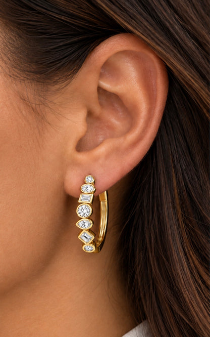 Bezel Set Multi Shaped Hoops
