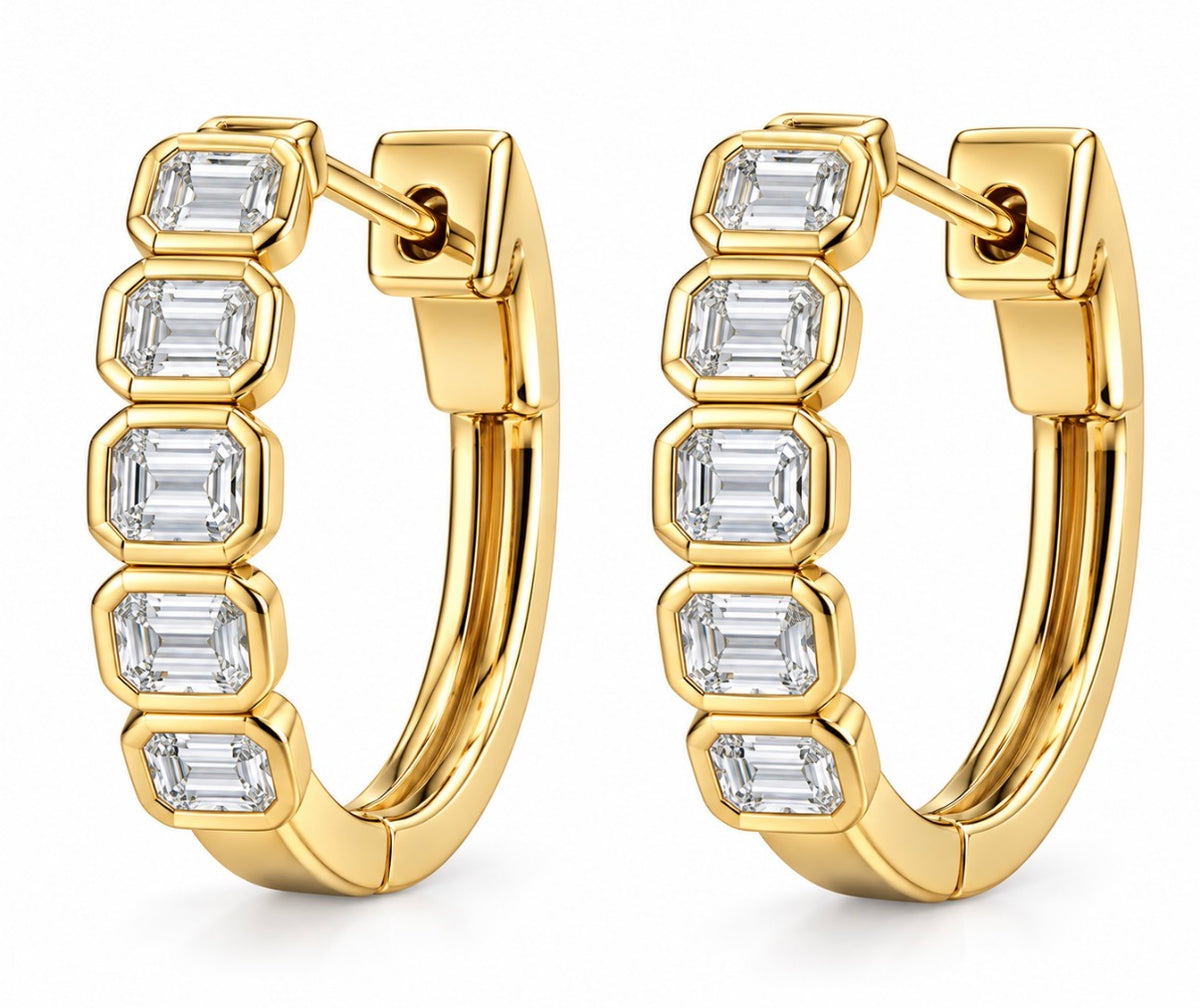 Bezel Set Emerald Diamond Hoops