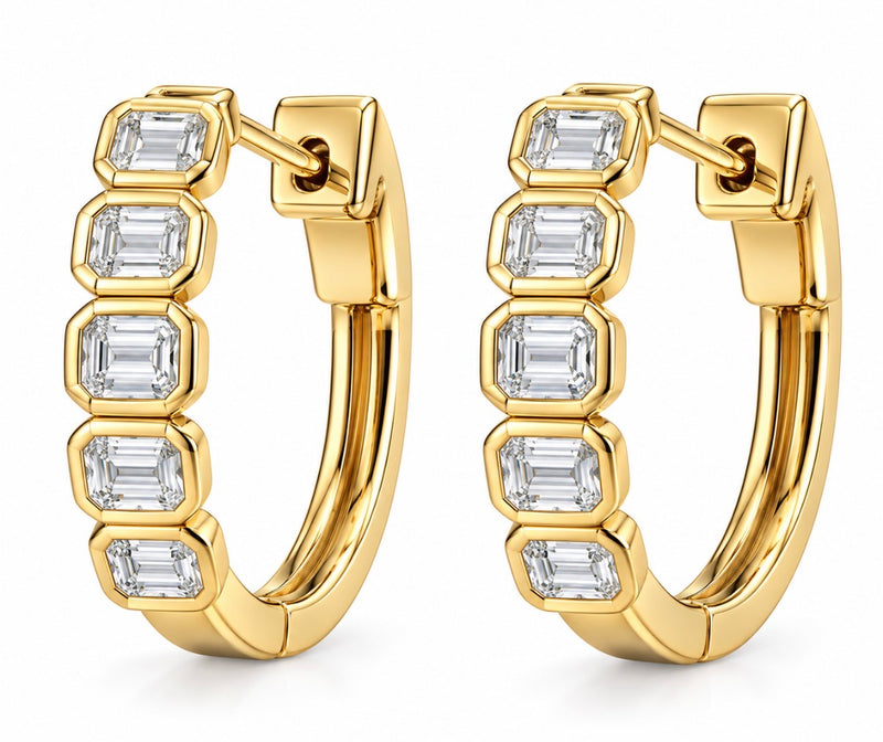 Bezel Set Emerald Diamond Hoops
