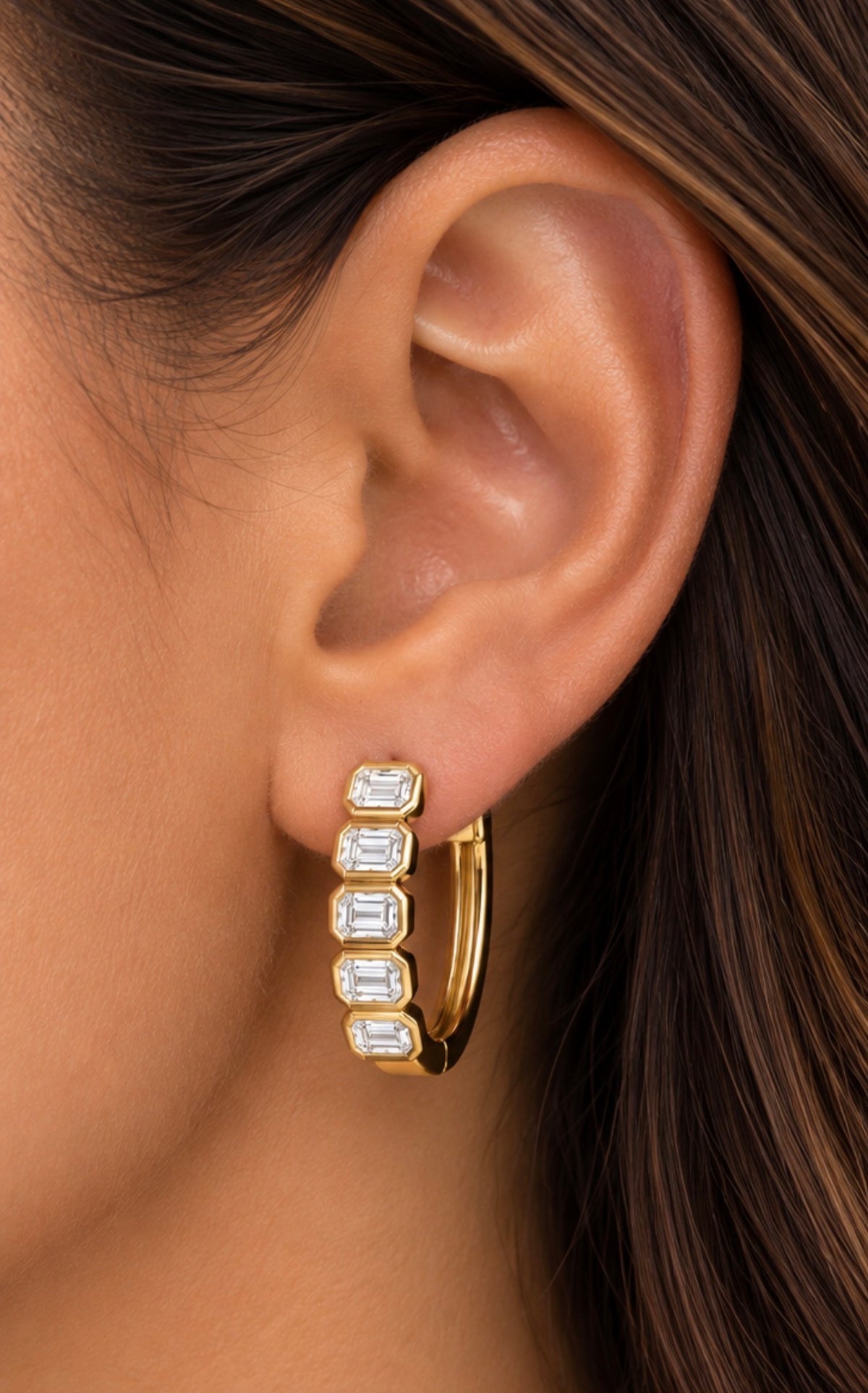 Bezel Set Emerald Diamond Hoops