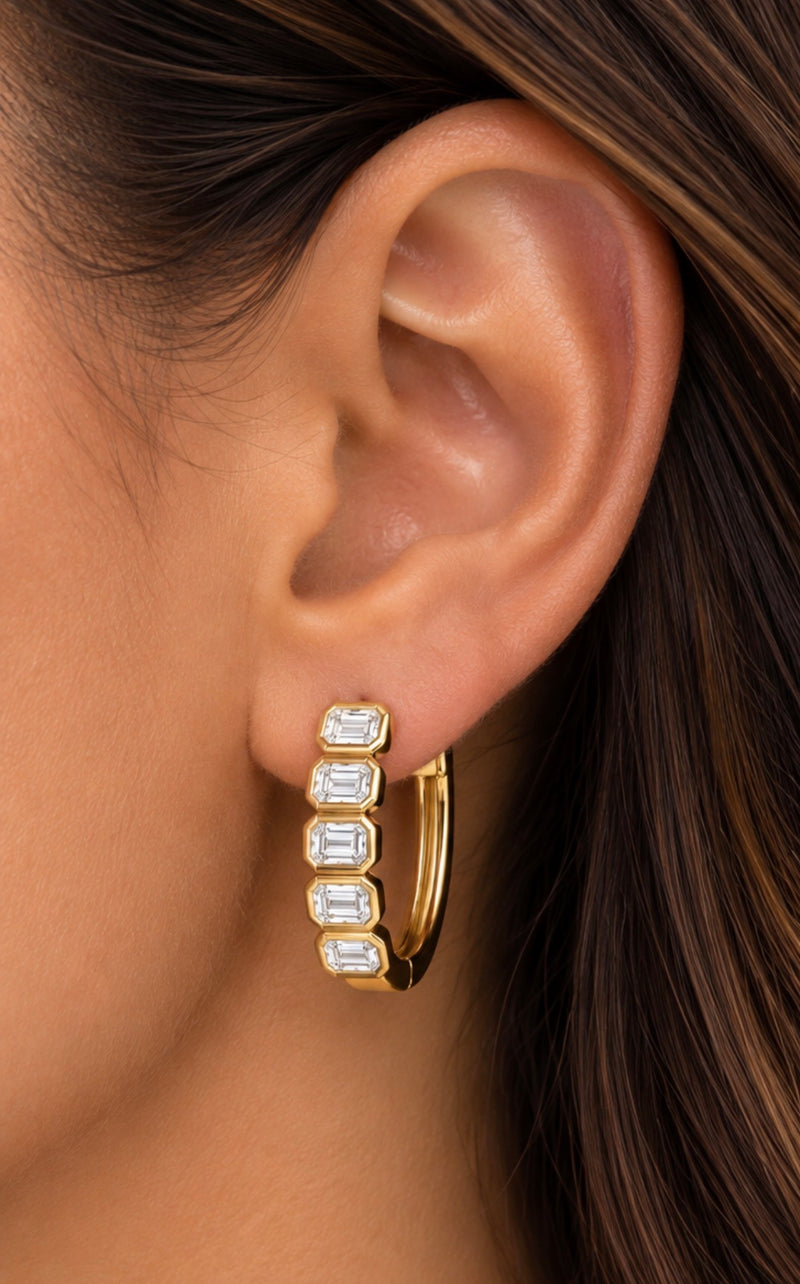 Bezel Set Emerald Diamond Hoops