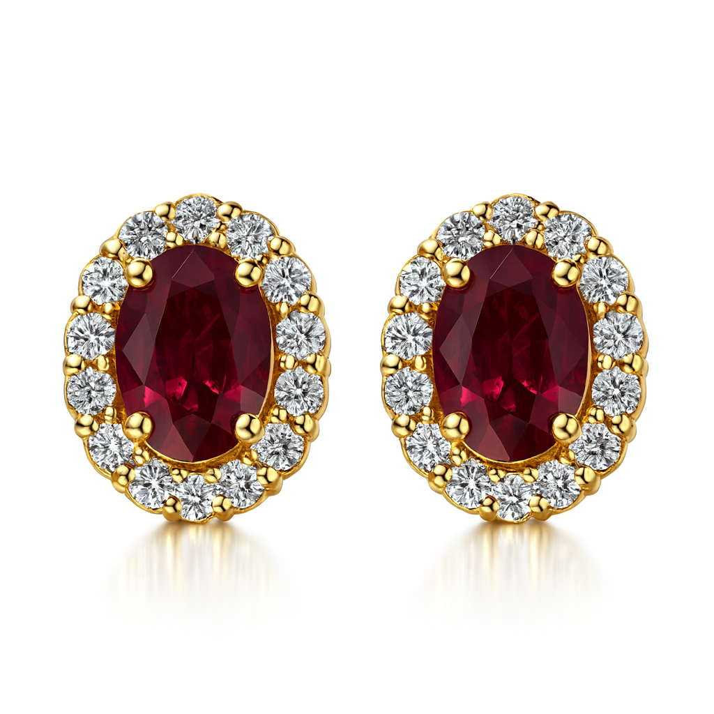 Oval Ruby Halo Earrings