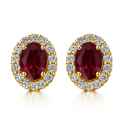 Oval Ruby Halo Earrings