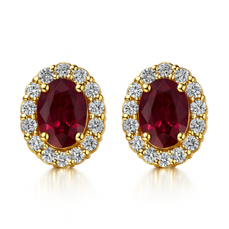 Oval Ruby Diamond Halo Earrings