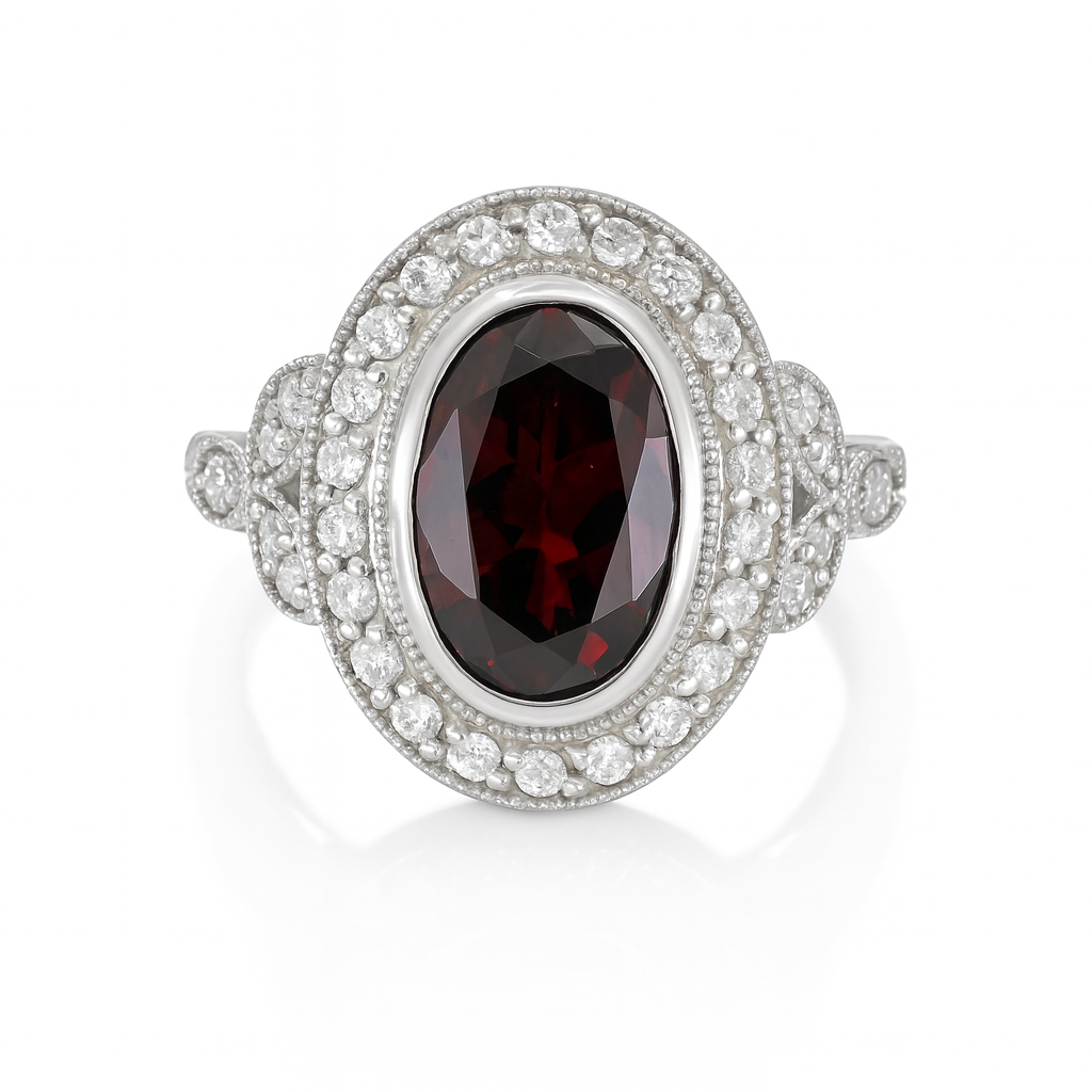 Milgrain Oval Garnet Ring