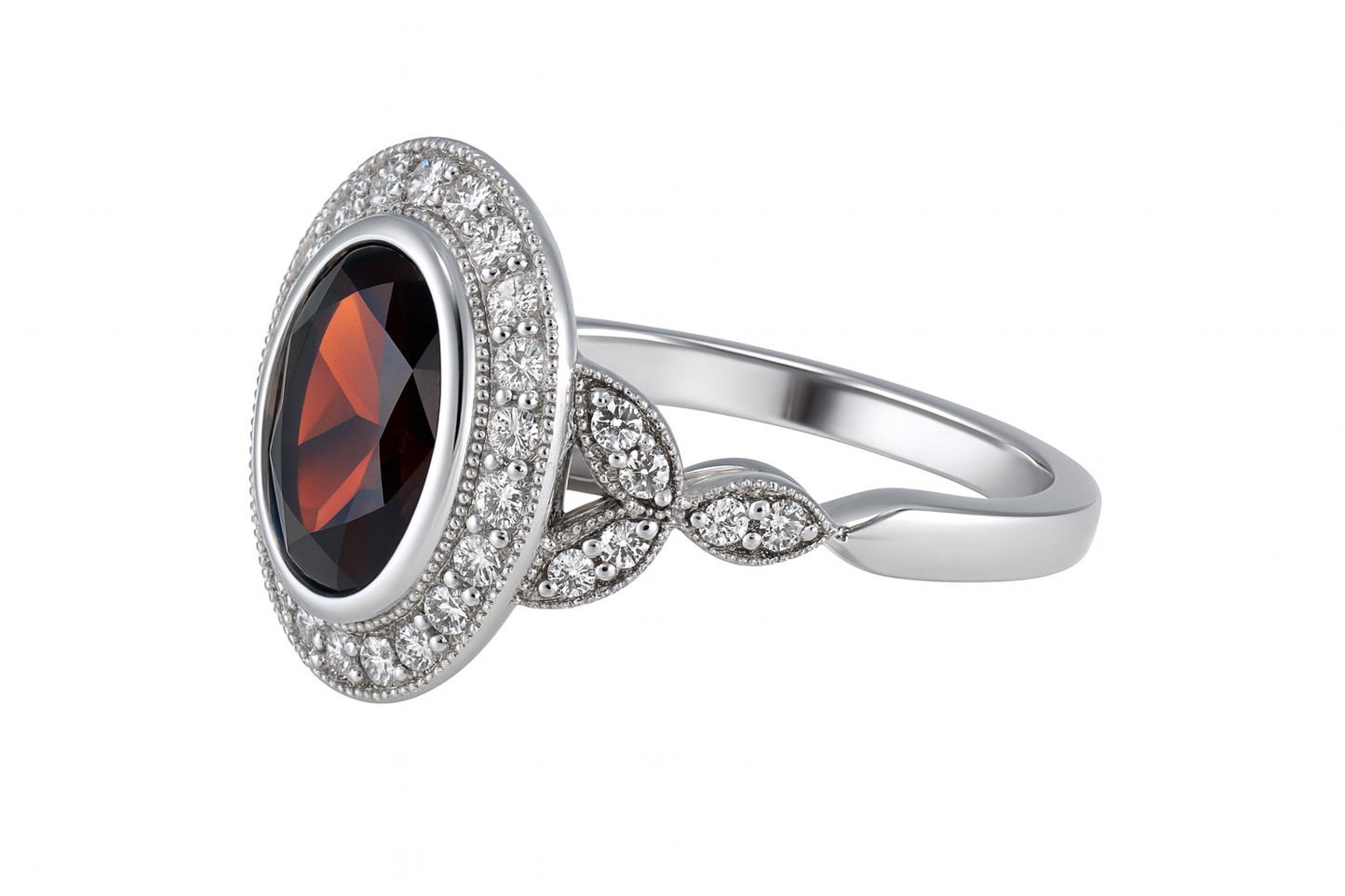 Milgrain Oval Garnet Ring