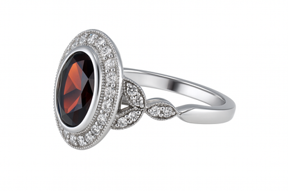 Milgrain Oval Garnet Ring