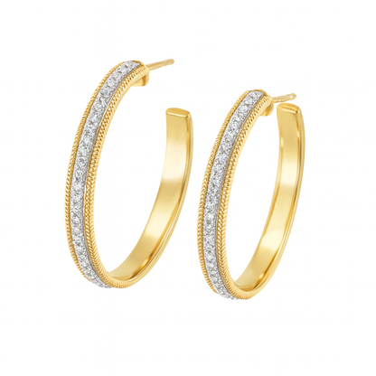 Yellow Gold Milgrain Diamond Hoops