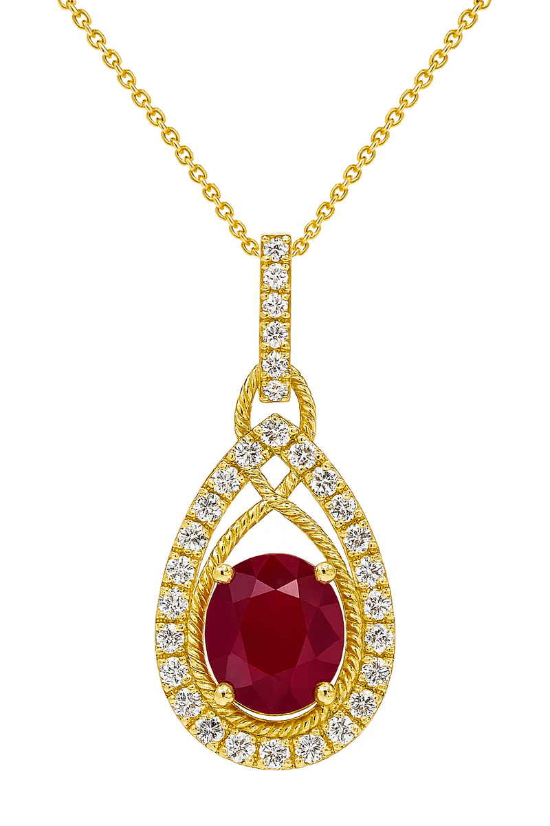 Oval Ruby Diamond Halo Pendant