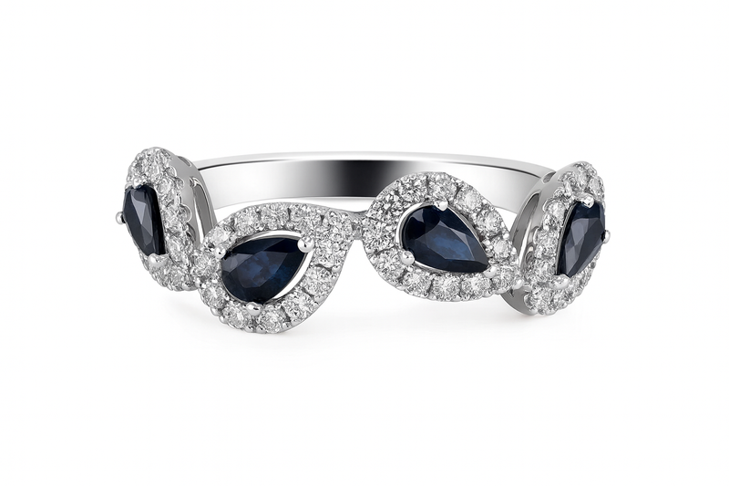 Pear Blue Sapphire and Diamond Band