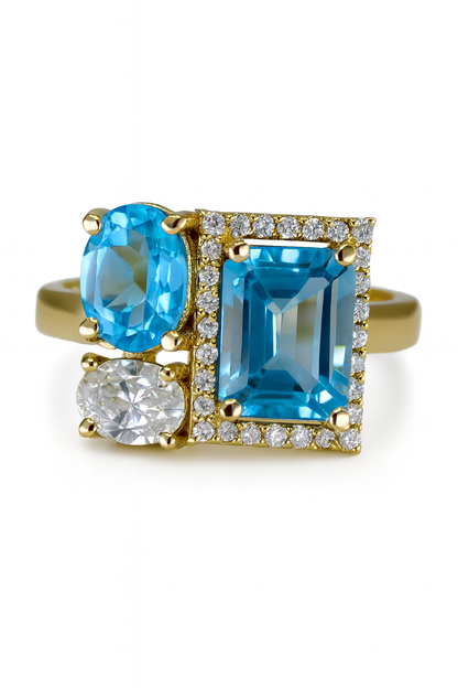 Multi-Shape Blue Topaz and Diamond Ring