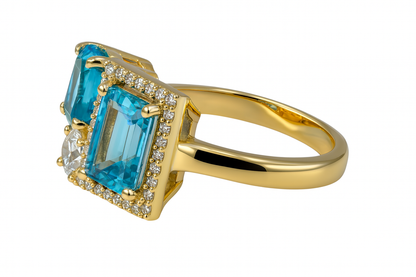 Multi-Shape Blue Topaz and Diamond Ring