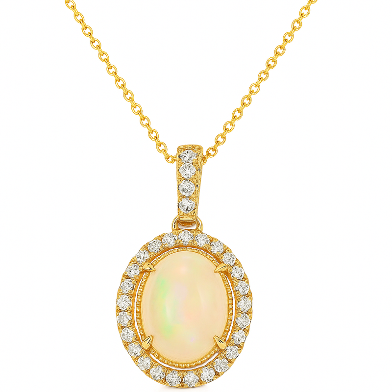 Opal Diamond Halo Pendant
