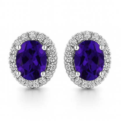 Oval Amethyst Halo Earrings