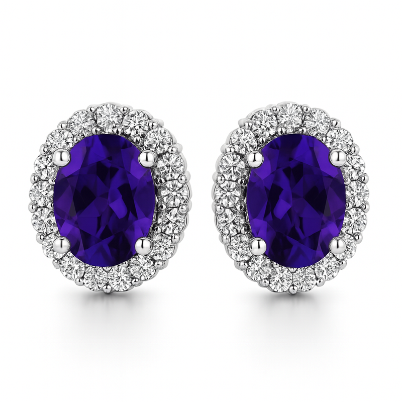 Oval Amethyst Halo Earrings