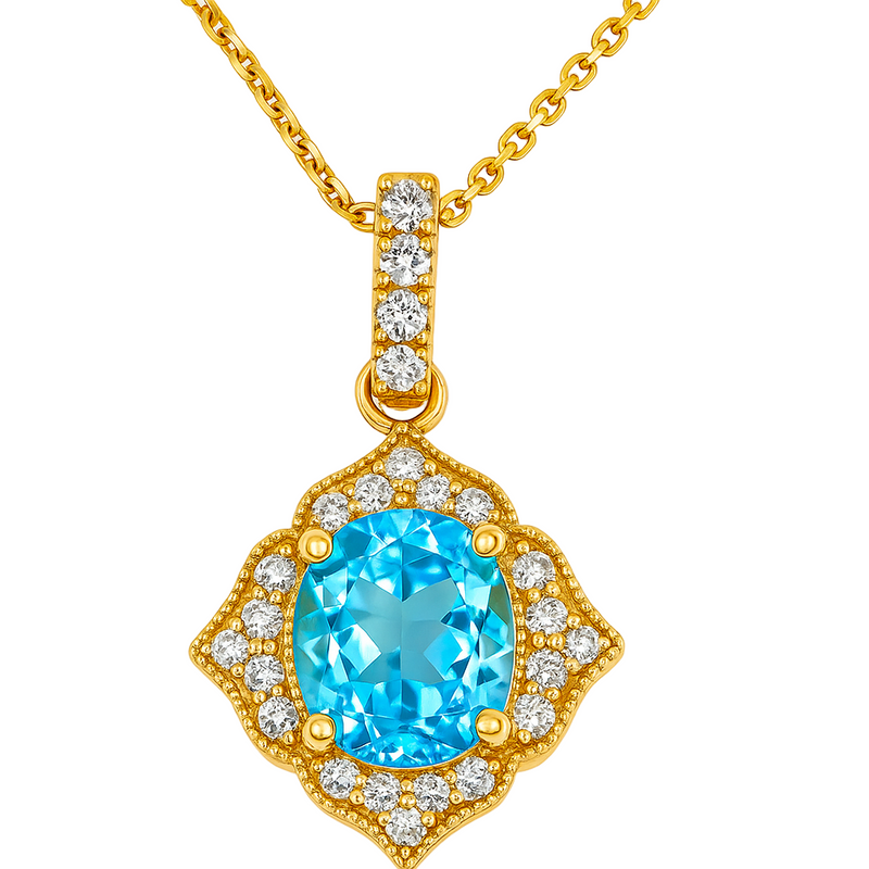 Milgrain Halo Blue Topaz Pendant