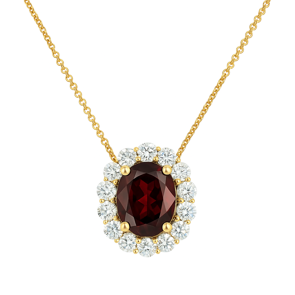 Oval Garnet Halo Pendant