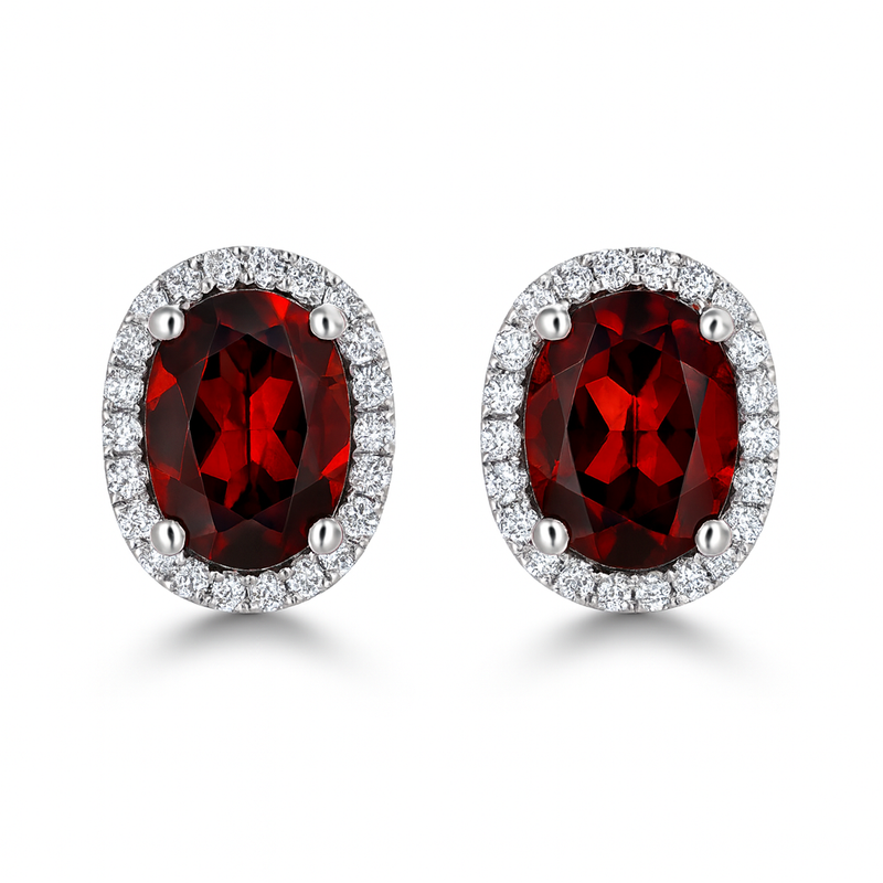 Oval Garnet Halo Earrings