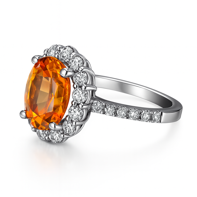 Oval Citrine Halo Ring