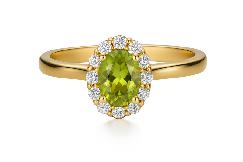 Oval Peridot Halo Ring