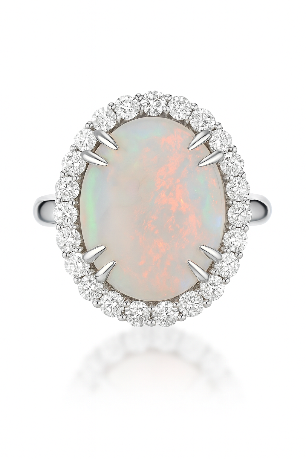 Diamond Halo Oval Opal Ring