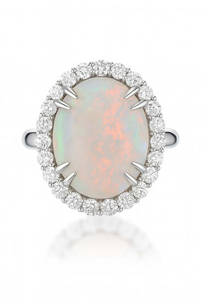 Diamond Halo Oval Opal Ring