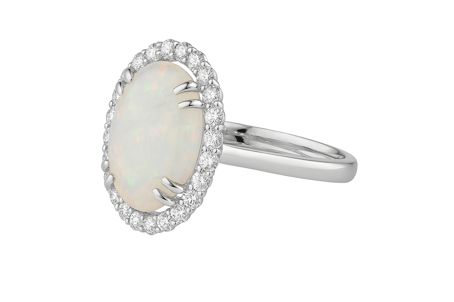 Diamond Halo Oval Opal Ring