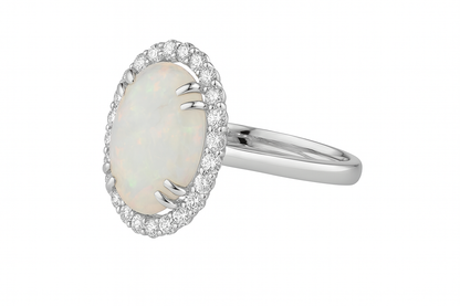 Diamond Halo Oval Opal Ring