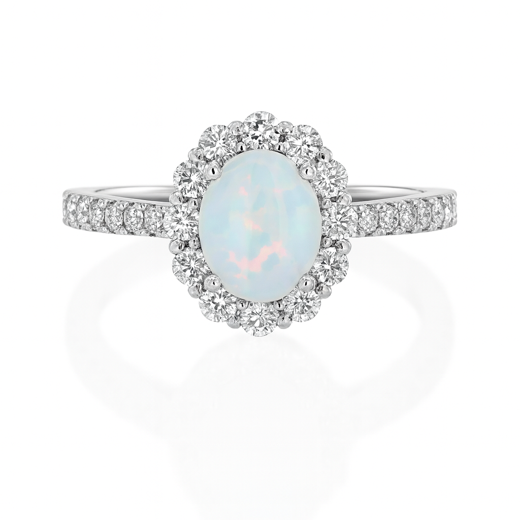 Oval Opal Diamond Halo Ring