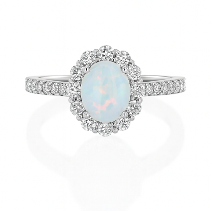 Oval Opal Diamond Halo Ring